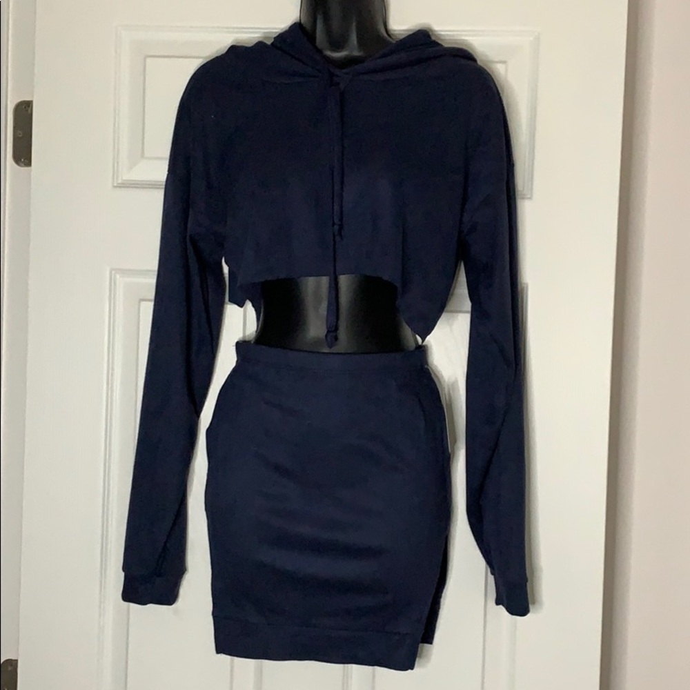 Blue two piece skirt set